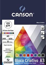 Bloco Criativo Cards A3 Canson 8 Cores 120g/m² 32  Folhas