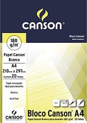 Bloco de Desenho Branco A4 Canson 180g/m² 20 Folhas