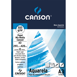 Bloco Aquarela A3 Canson 300 g/m² 12 Folhas